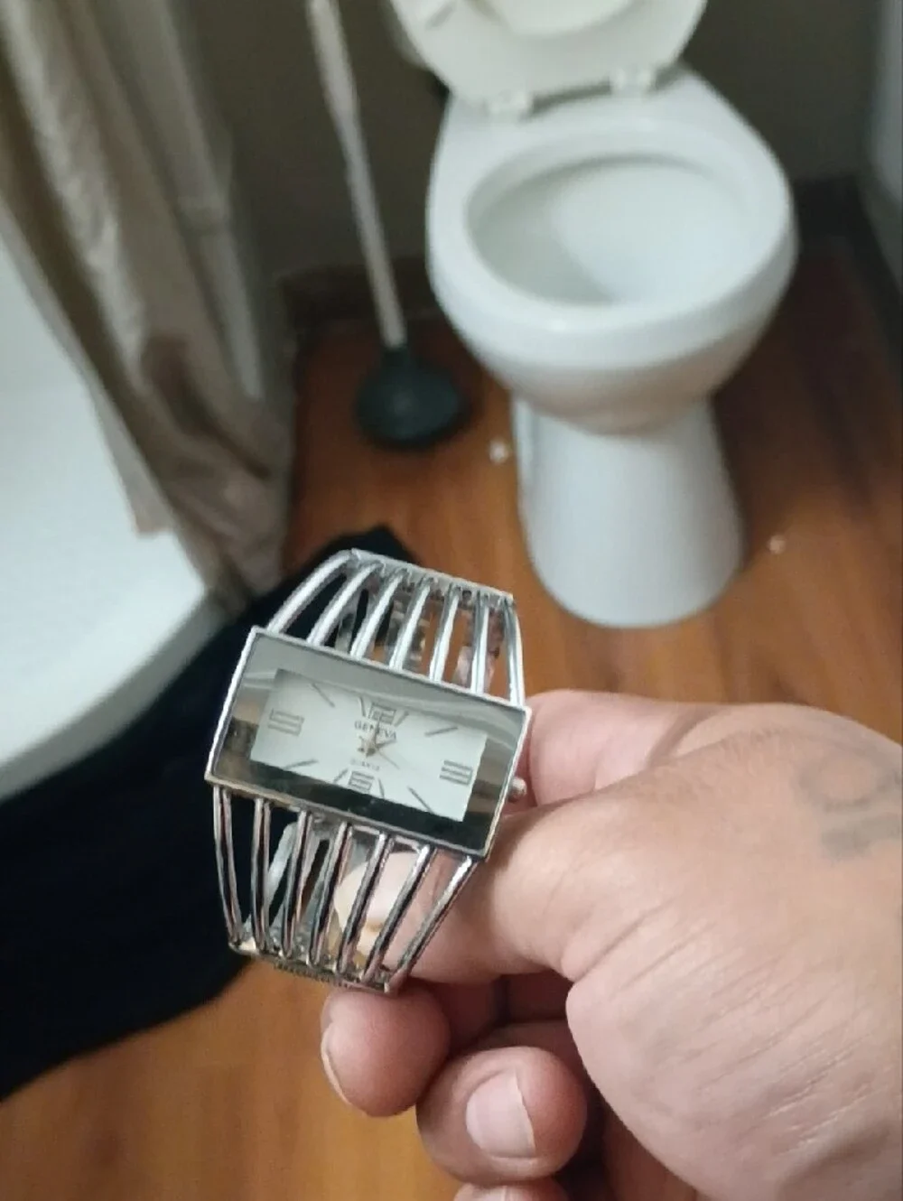 Geneva Silver-tone Rectangular Cuff Watch with White Dial